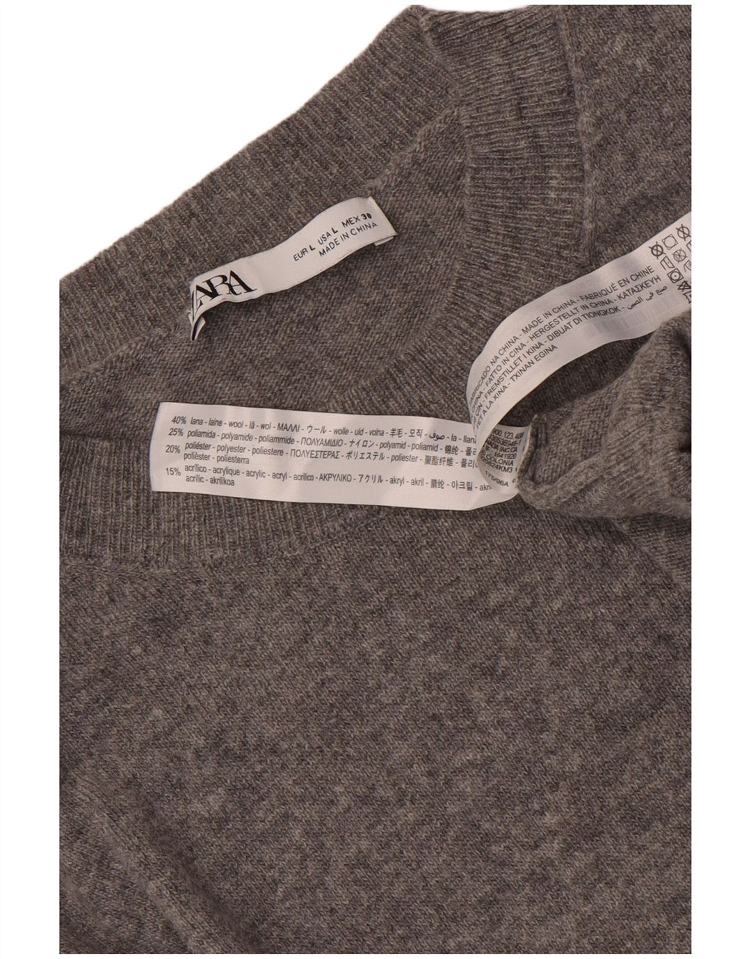 Zara Damen-Pullover, übergroß, Rundhalsausschnitt, Gr. 42, Größe L, graue Wolle