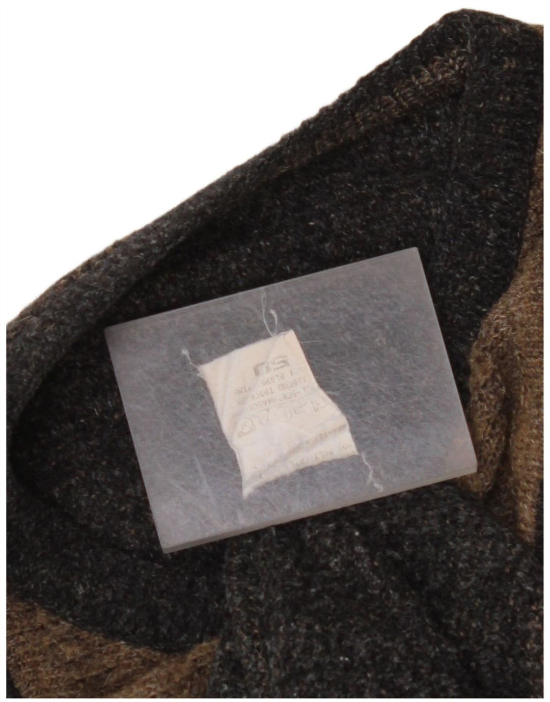 VINTAGE Herren Pullover mit Rundhalsausschnitt IT 50 Große braune geometrische Wolle