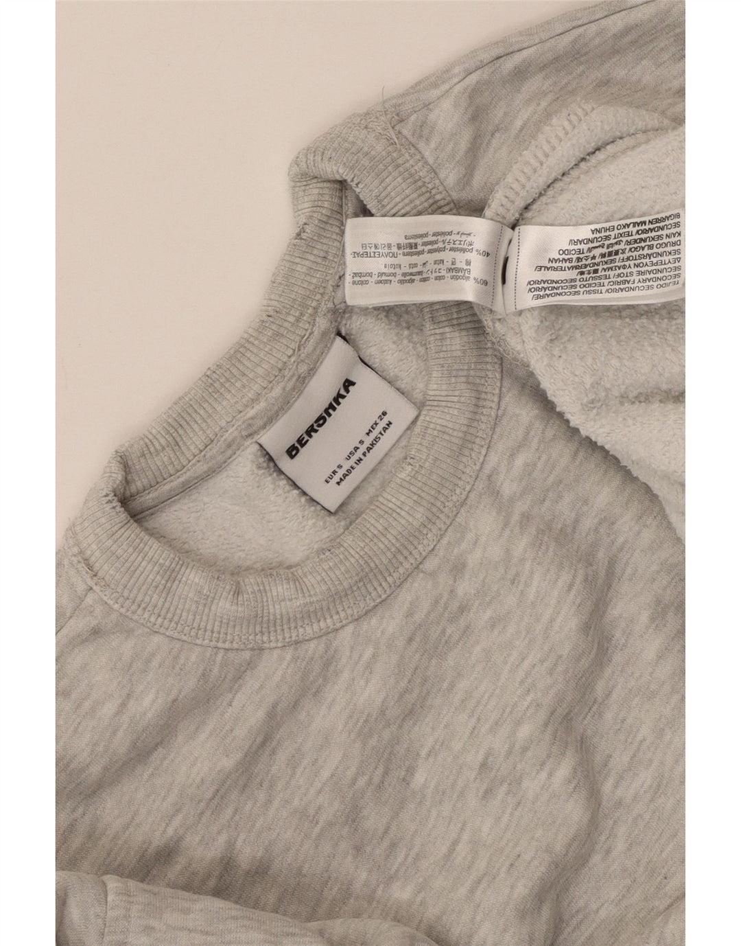 BERSHKA Damen-Sweatshirt-Pullover in Übergröße, Gr. 10, Größe S, grau gesprenkelte Baumwolle