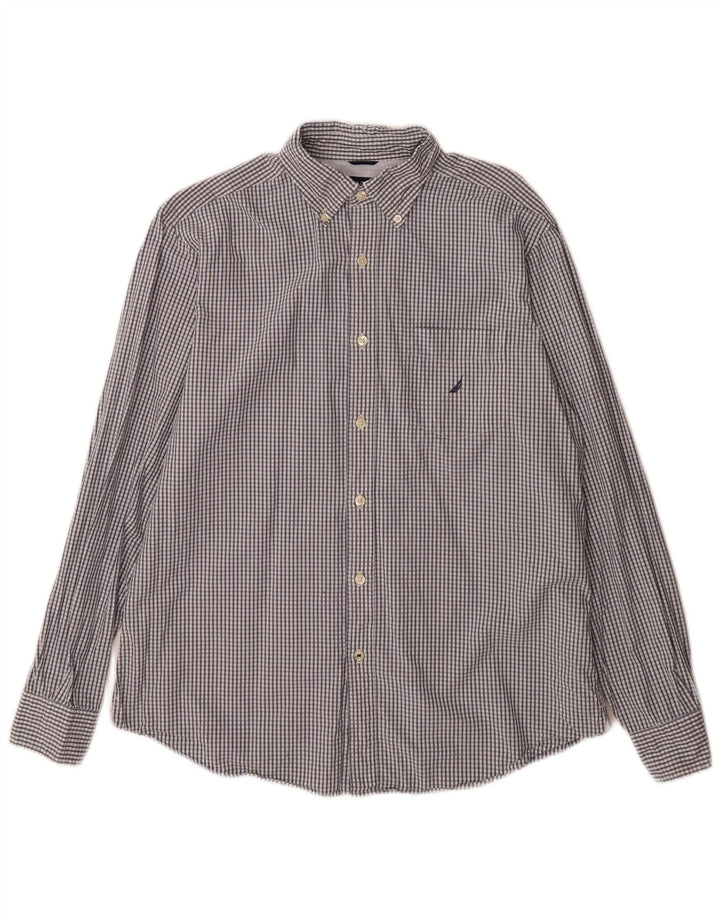 Nautica Herrenhemd aus mittelblauer Gingham-Baumwolle
