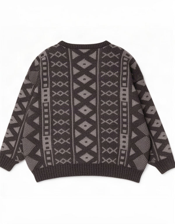 Canda Herren-Pullover mit U-Boot-Ausschnitt, UK 44, XL, grau, geometrisches Acryl