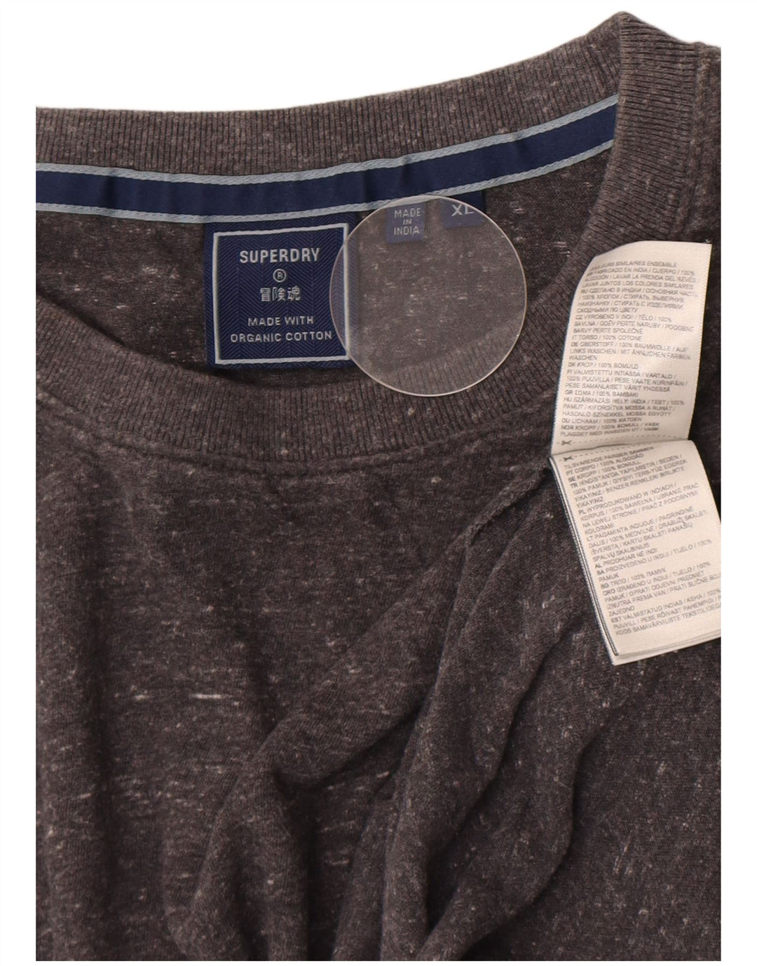 Superdry Herren-T-Shirt-Oberteil XL aus grau gefleckter Baumwolle
