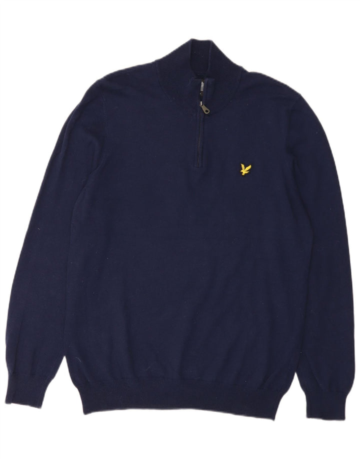 Lyle & Scott Herren-Pullover mit Reißverschluss am Hals, mittelmarineblaue Baumwolle