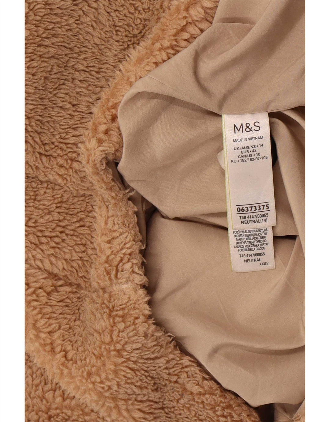 Marks & Spencer Teddybär-Fleecejacke für Damen, UK 14, Größe L, Beige, Polyester