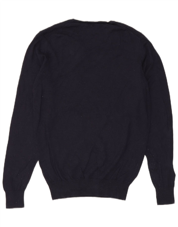 Massimo Dutti Herren-Pullover mit V-Ausschnitt, Größe L, Marineblau