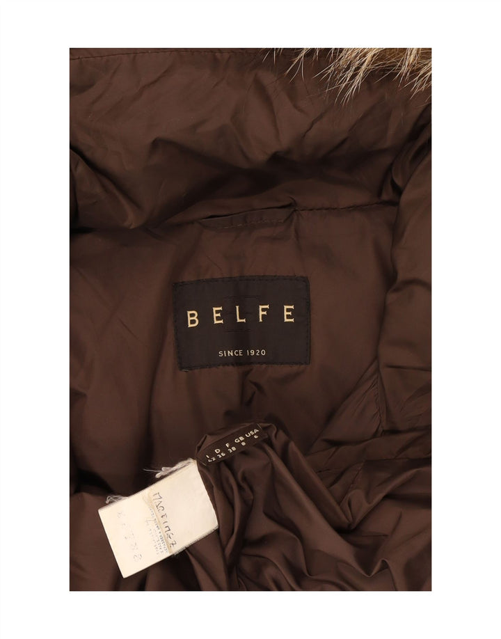 BELFE Womens Hooded Padded Coat UK 8 Small Brown Polyester Vintage Belfe and Second-Hand Belfe from Messina Hembry 