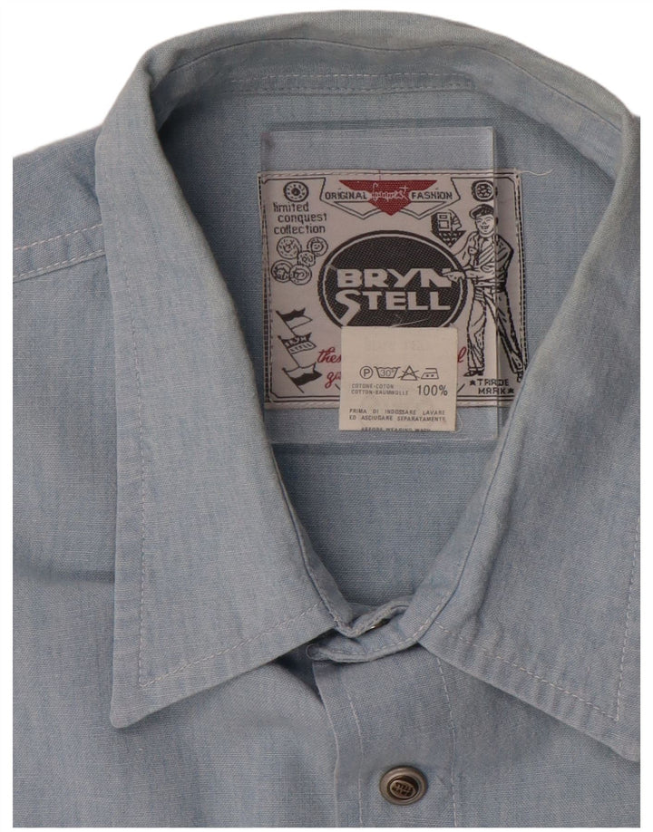 Bryn Stell Herren-Kurzarmhemd, groß, aus blauer Baumwolle