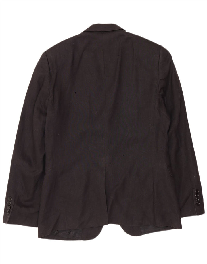 DKNY Herren Slim Fit 1-Knopf-Blazerjacke UK 40 Große schwarze Wolle