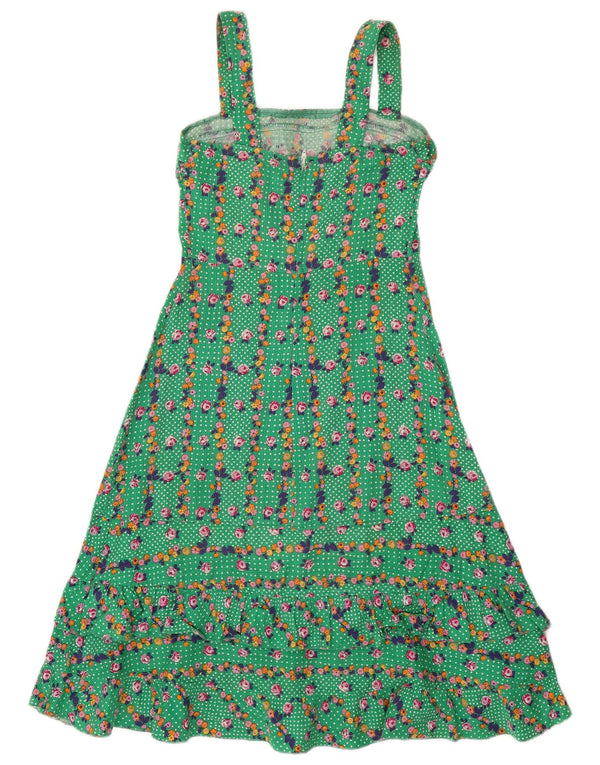 Vintage Damen Ärmelloses A-Linien-Kleid UK 4 XS Grün geblümt