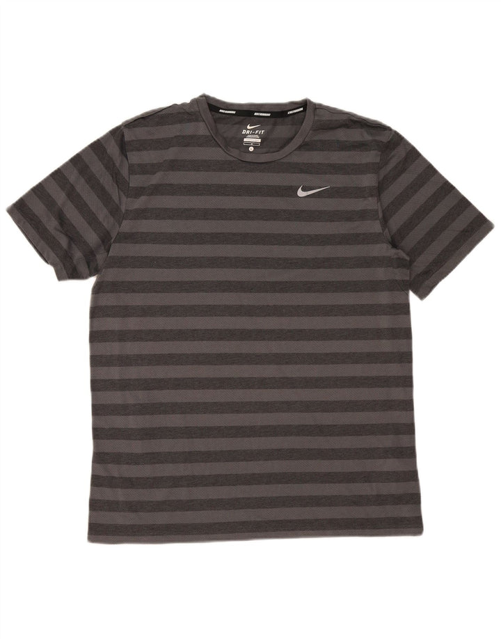 Nike Herren Dri Fit T-Shirt-Oberteil, großes grau gestreiftes Polyester