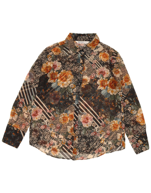 Zara Damen-Hemdbluse UK 14 Mittelmehrfarbiges Blumenmuster aus Polyester