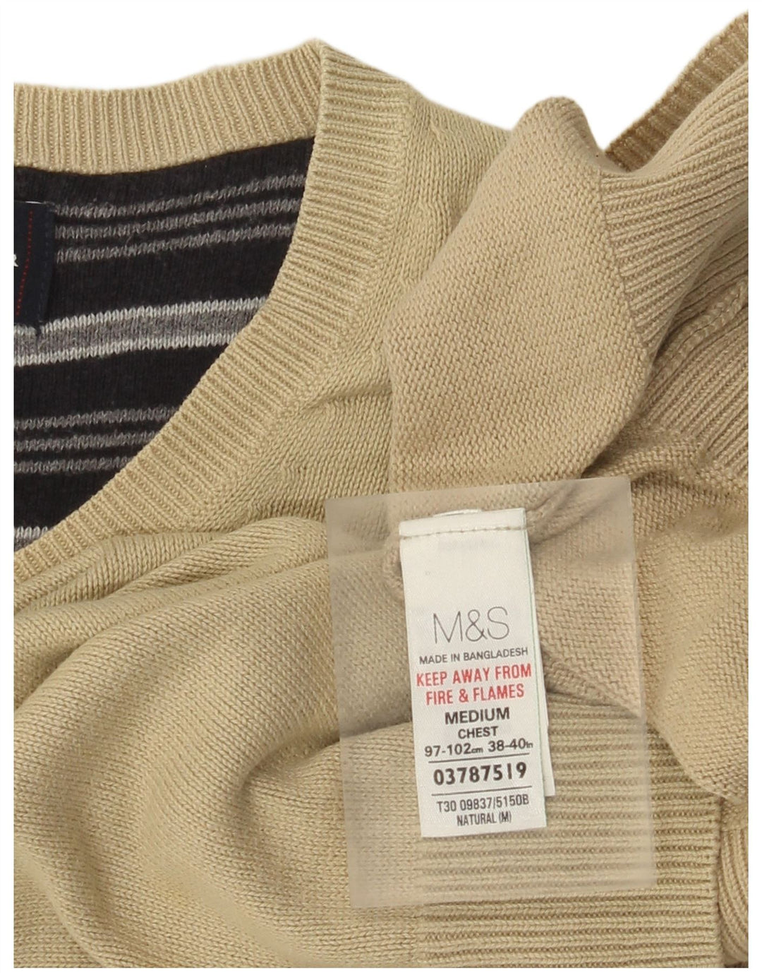 Marks & Spencer Herren Blue Harbour V-Ausschnitt-Pullover aus mittelbeiger Baumwolle