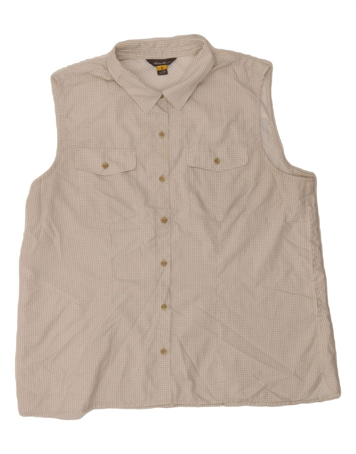 EDDIE BAUER Womens Sleeveless Shirt UK 20 2XL Beige Check Polyester Vintage Eddie Bauer and Second-Hand Eddie Bauer from Messina Hembry 