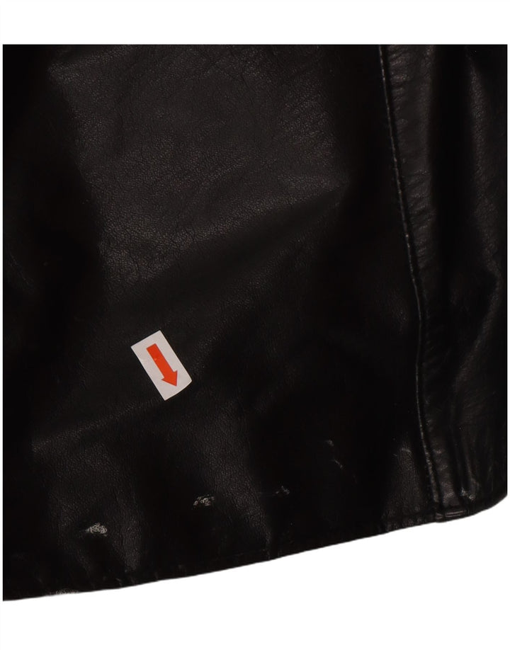 VINTAGE Damen Übergroßer Ledermantel UK 14 Mittelschwarzes Leder