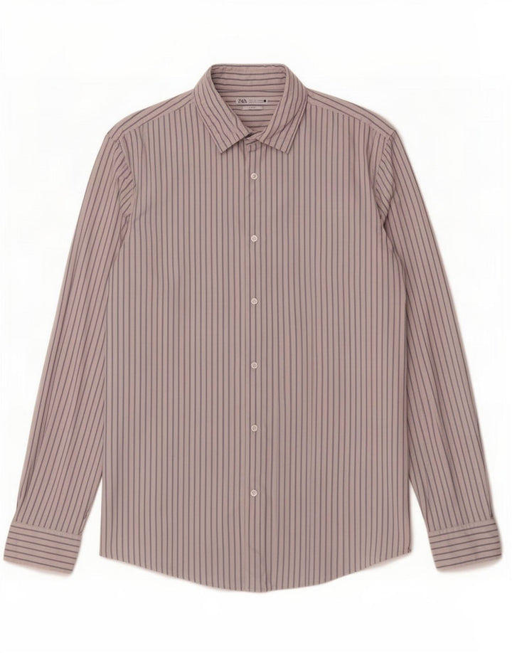 Zara Herren Slim-Fit-Hemd, groß, weiß, Nadelstreifen