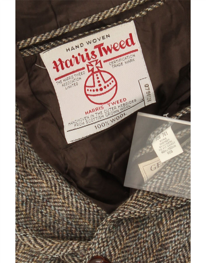 Harris Tweed Herren-Blazer mit 2 Knöpfen, UK 40, große braune Wolle mit Fischgrätenmuster
