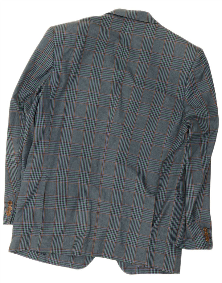 Vintage Herren 2-Knopf-Blazerjacke IT 52 Große marineblaue karierte Baumwolle