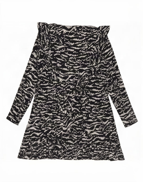 Langärmliges, gestuftes Damenkleid von Zara, Gr. 44, Größe L, Schwarz, Viskose mit Animal-Print