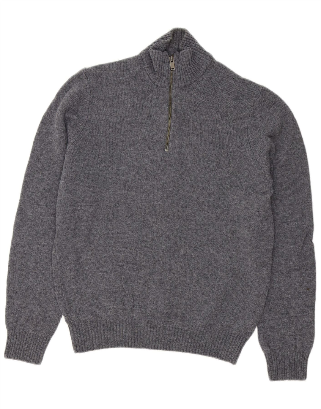 Marks & Spencer Herren-Pullover mit Reißverschluss am Hals, mittelgraue Lammwolle