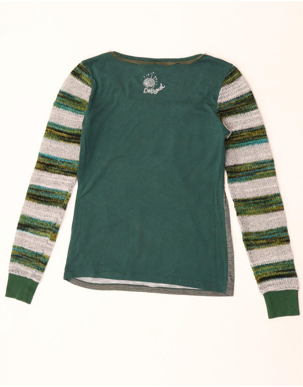 Desigual Womens Graphic Top Langarm UK 12 Mittelgrünes Blumenmuster aus Polyester