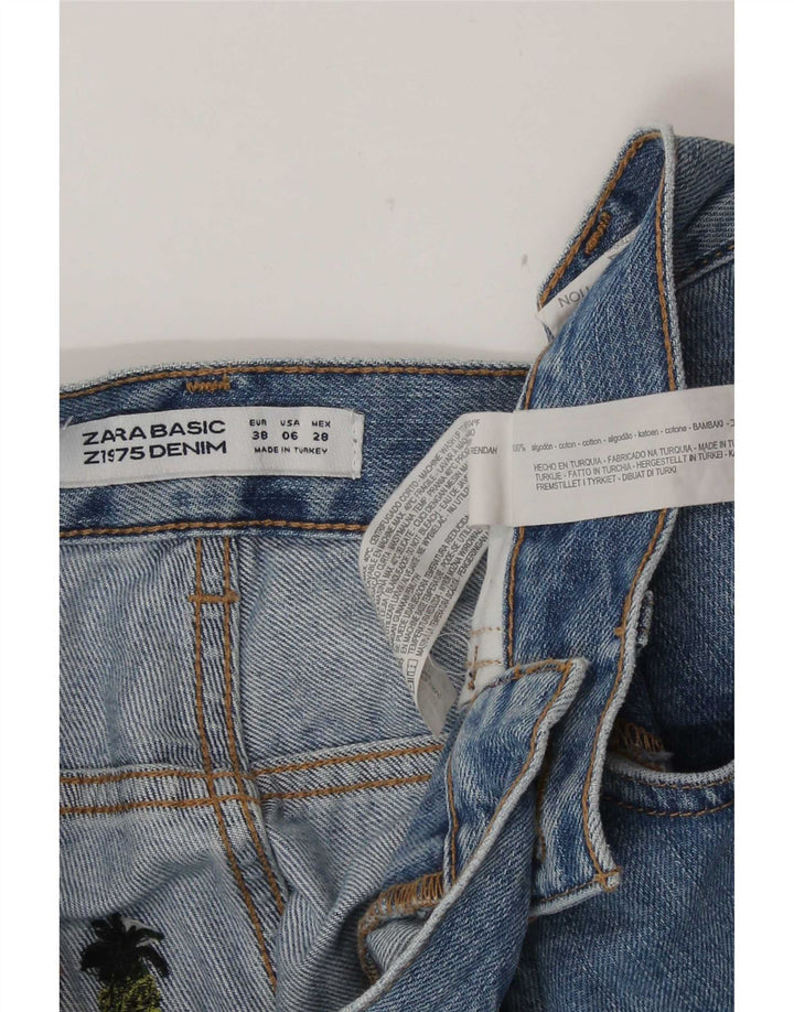Zara Damen-Jeansshorts mit abstraktem Muster, EU 38, klein, W28, blaue Baumwolle