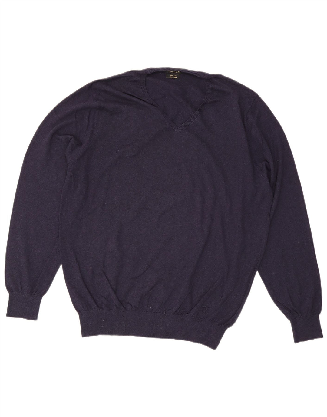 Massimo Dutti Herren-Pullover mit V-Ausschnitt, XL, marineblaue Baumwolle