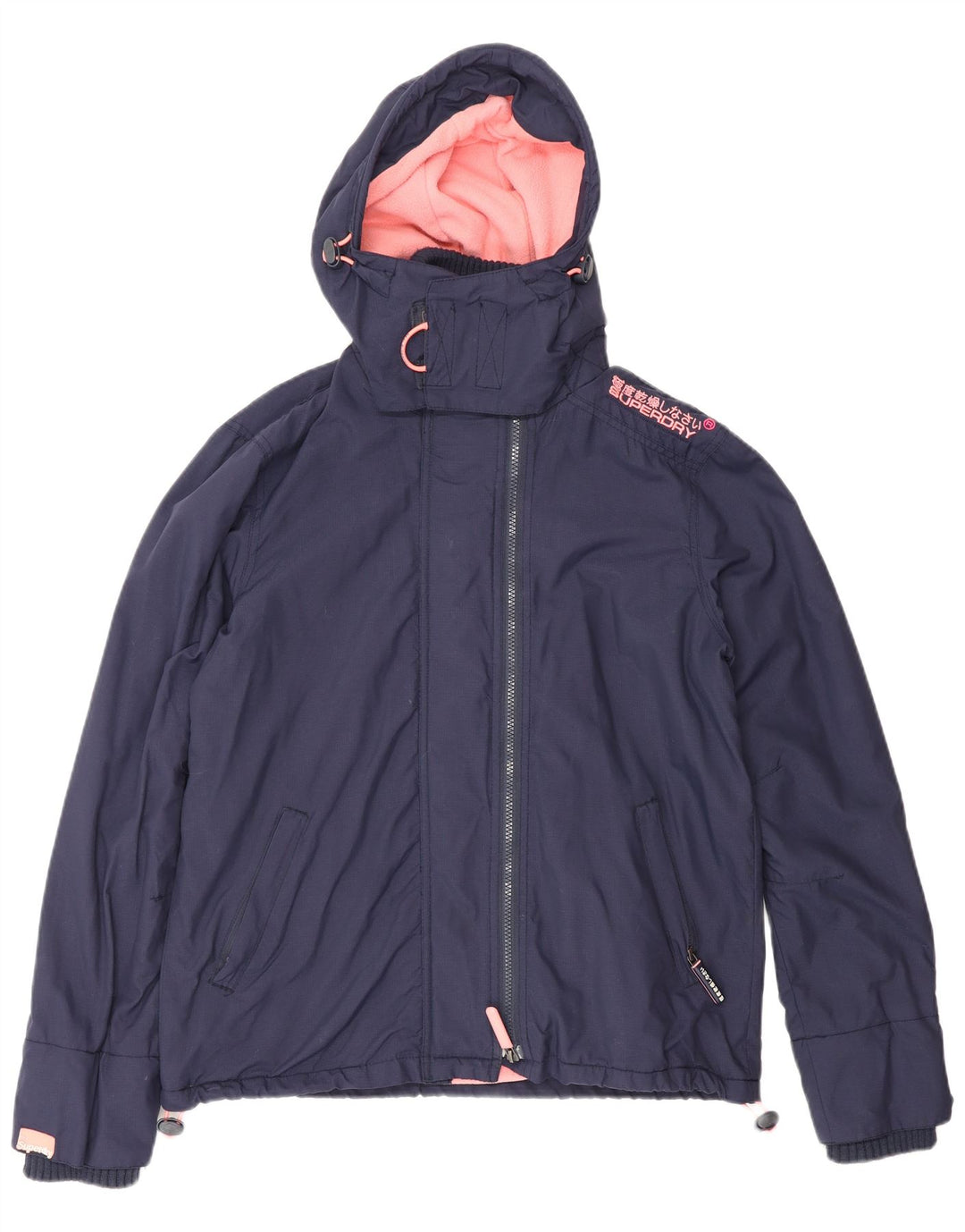 Superdry Damen-Windbreakerjacke mit Kapuze, UK 16, Größe L, marineblaues Nylon