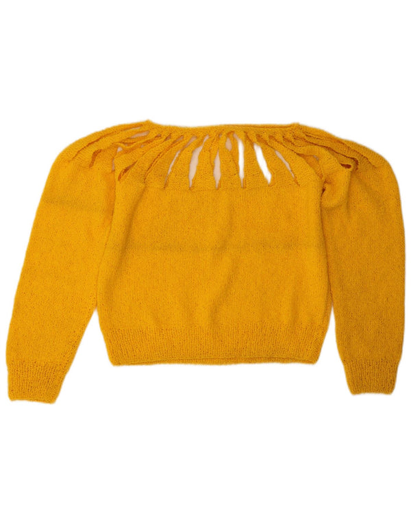 Vintage Damen Crop U-Boot-Ausschnitt Pullover UK 14 Mittelgelb