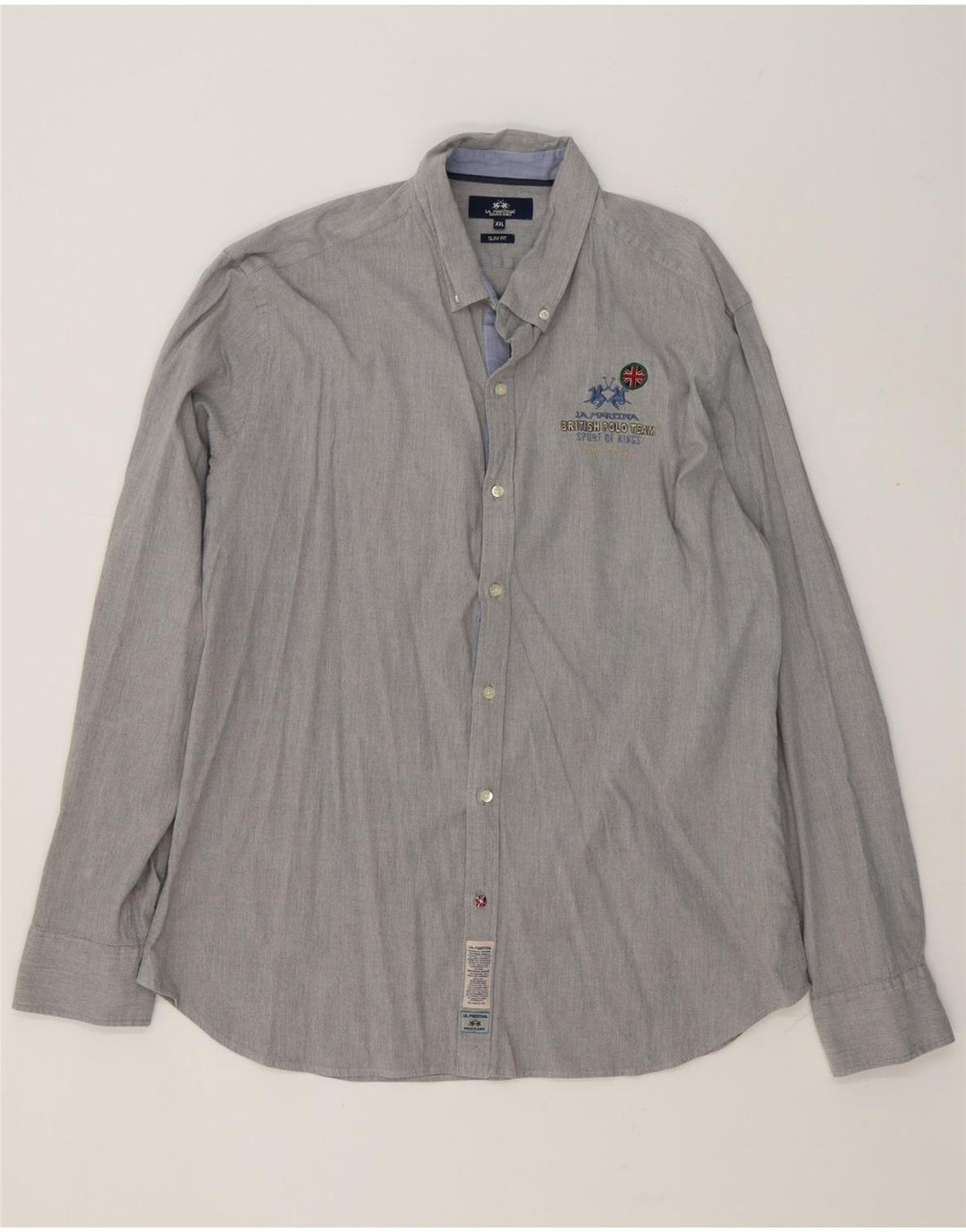 La Martina Herren Slim Fit Hemd 2XL Grau Baumwolle