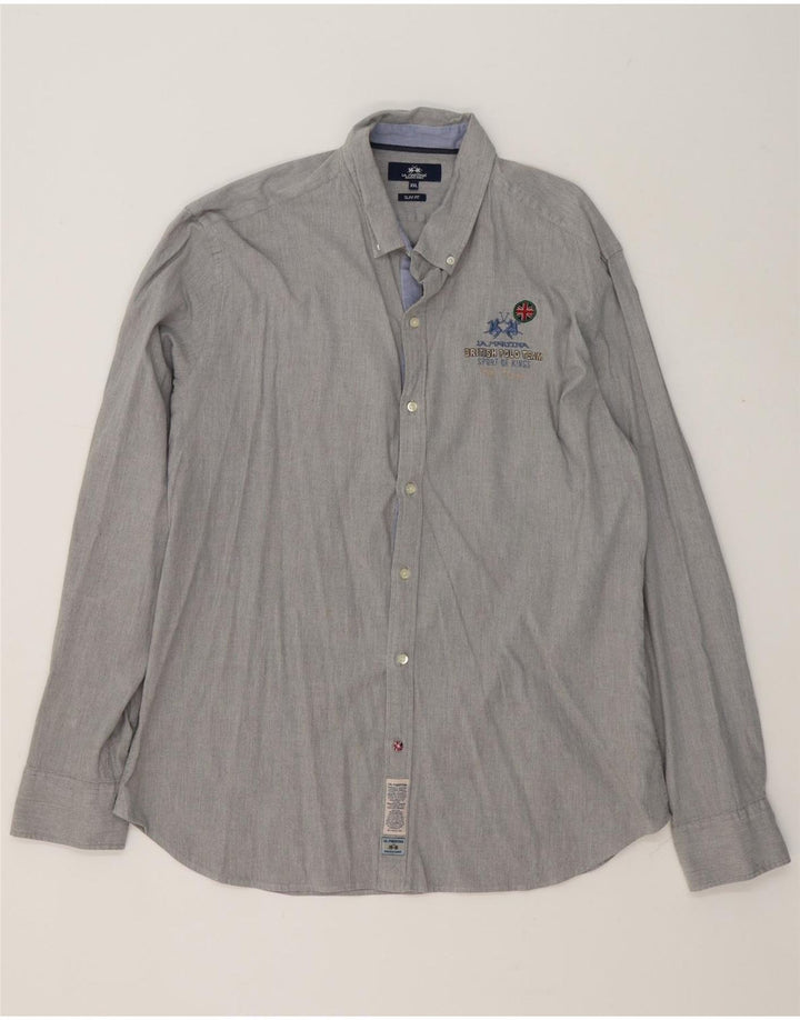 La Martina Herren Slim Fit Hemd 2XL Grau Baumwolle