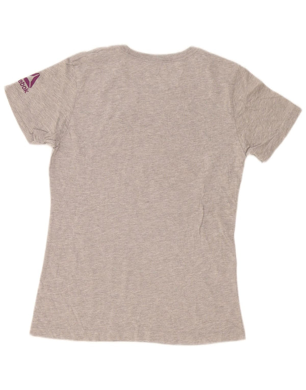 Reebok Womens Graphic T-Shirt Top UK 12 Mittelgrau gefleckte Baumwolle