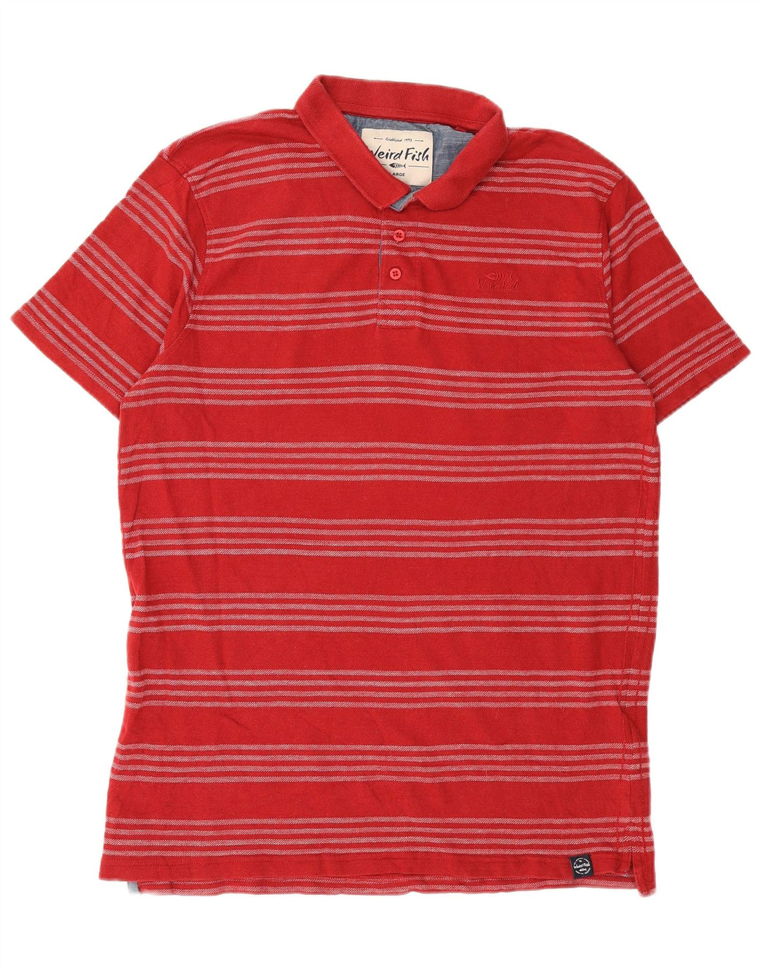 Weird Fish Herren-Poloshirt, groß, rot gestreift, Baumwolle