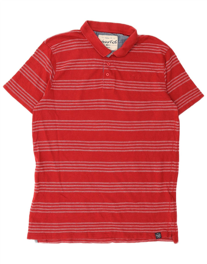 Weird Fish Herren-Poloshirt, groß, rot gestreift, Baumwolle