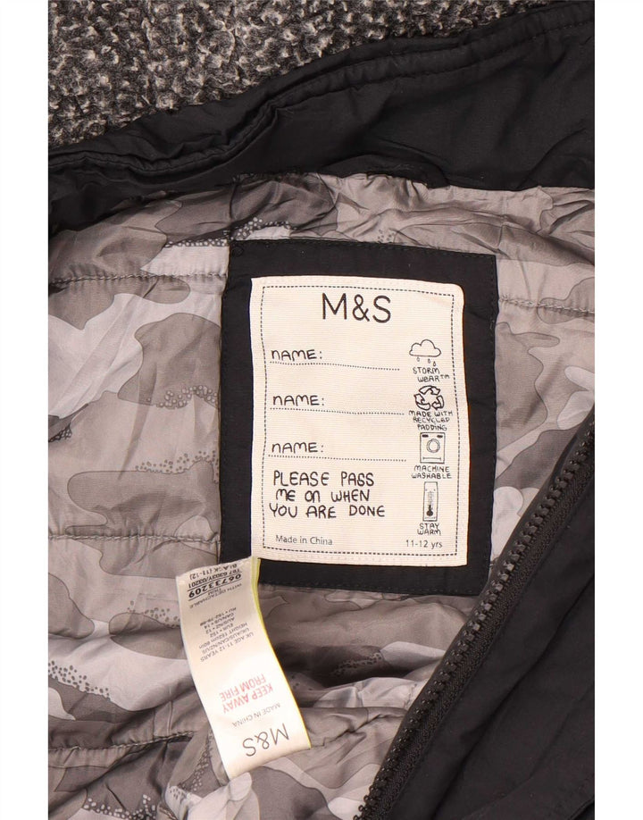 Marks & Spencer Jungen-Parka mit Kapuze, 11–12 Jahre, schwarzes Polyester