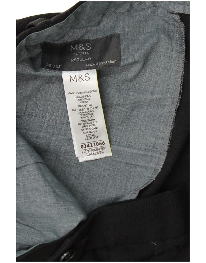 Marks & Spencer Herren-Anzughose, gerade, normal, W38, L33, Schwarz, Polyester