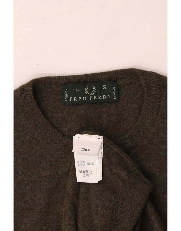 Fred Perry Herren-Pullover mit Rundhalsausschnitt, kleine Khaki-Wolle