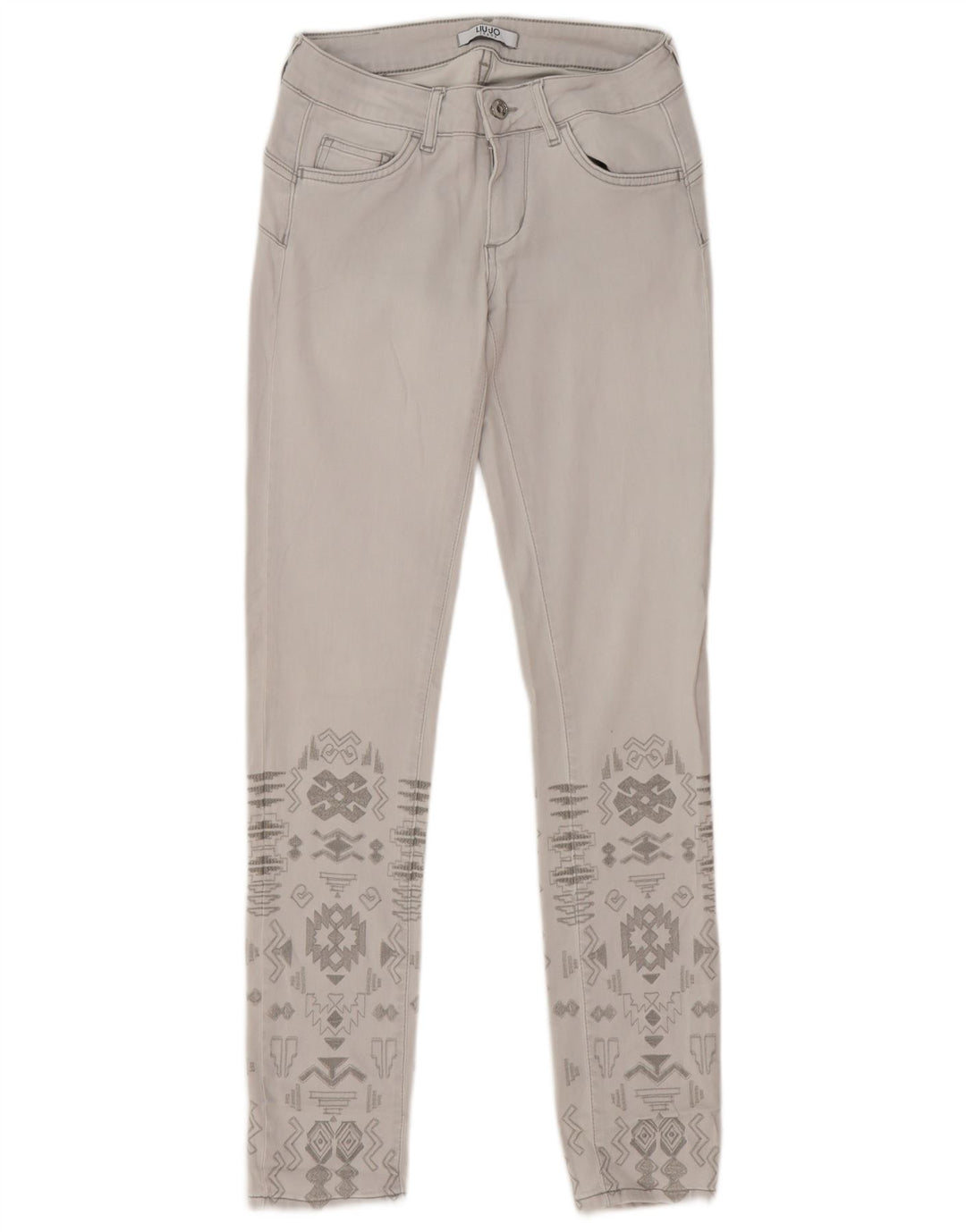 Liu Jo Damen Slim Jeans W28 L31 Grau Geometrisch