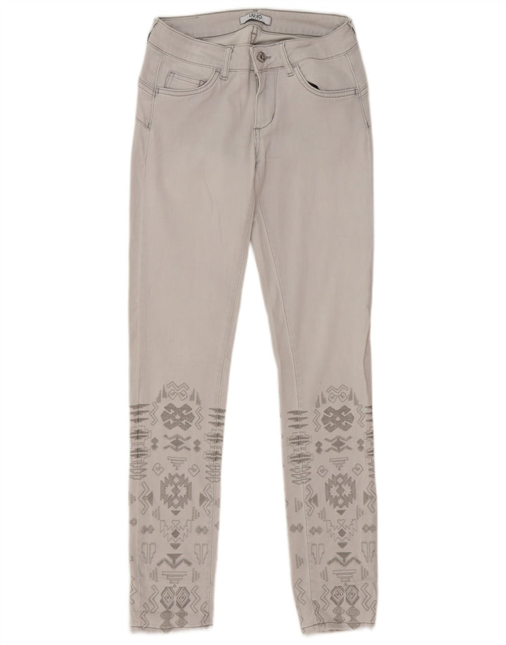 Liu Jo Damen Slim Jeans W28 L31 Grau Geometrisch