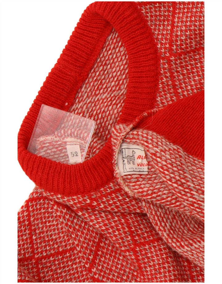 VINTAGE Herren-Pullover mit Rundhalsausschnitt, Größe 52, groß, rot, geometrisch