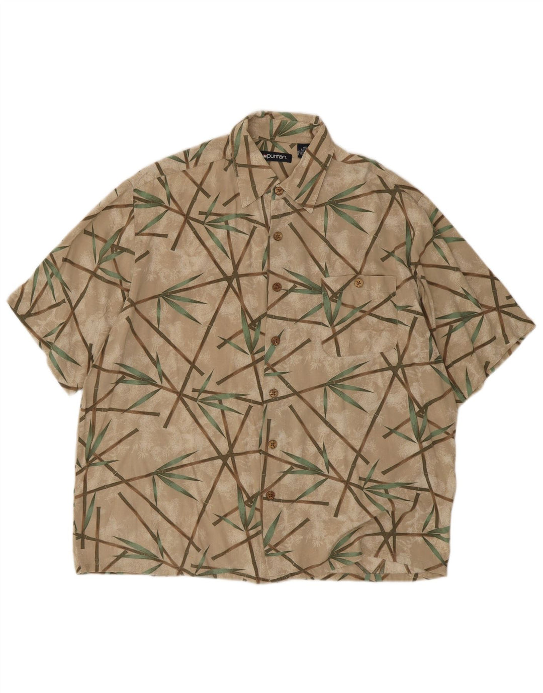 Puritan Herren-Hemd mit abstraktem Muster, kurzärmelig, Größe 42/44, Größe L, Beige