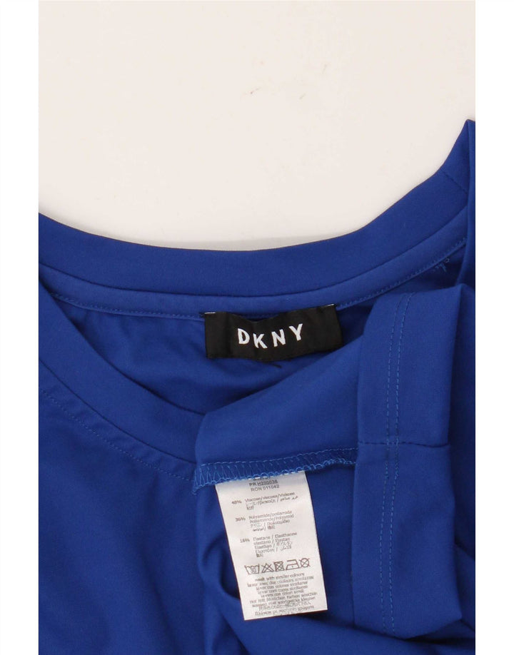 Dkny Womens Graphic Langarm-Tunika-Oberteil UK 14 Mittelblaue Viskose
