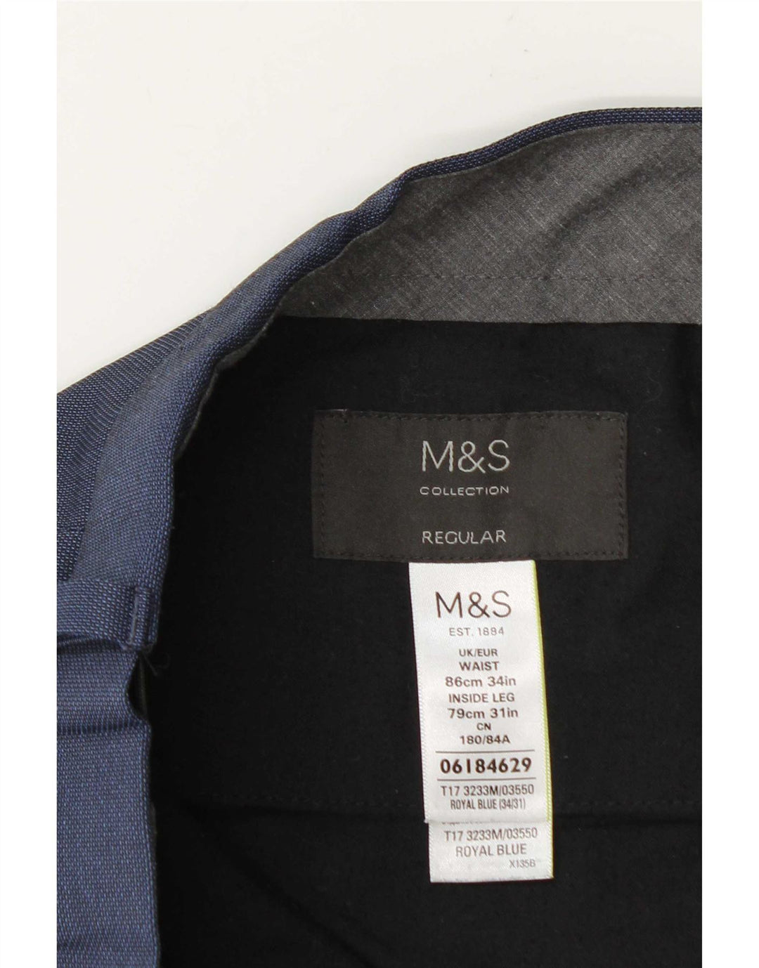 Marks & Spencer Herren-Anzughose mit normaler Passform, W34, L31, marineblaues Polyester