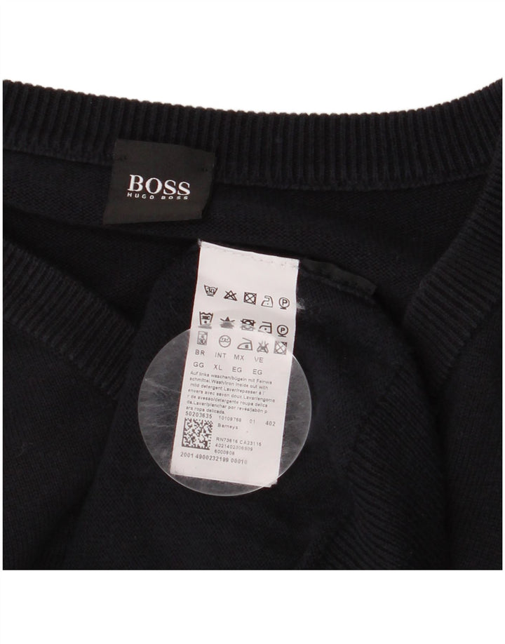 HUGO BOSS Herren-Pullover mit V-Ausschnitt, XL, marineblaue Baumwolle