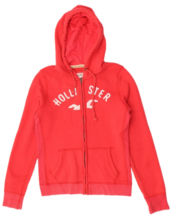 Hollister Womens Graphic Zip Hoodie Sweater UK 14 Mittelrote Baumwolle