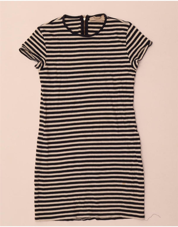 Zara Damen Trafaluc T-Shirt-Kleid UK 12 Medium Marineblau gestreift