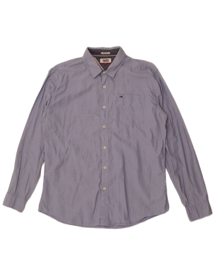 Tommy Hilfiger Herren-Hemd mit normaler Passform, XL, blaue Baumwolle