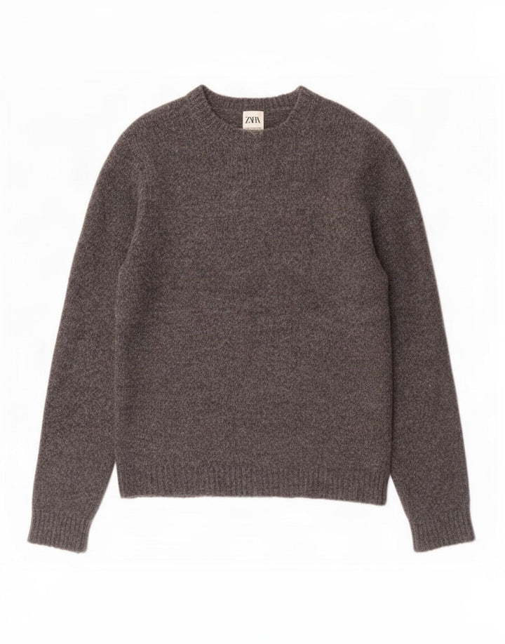 Zara Herren-Pullover mit U-Boot-Ausschnitt, mittelgraues Acryl