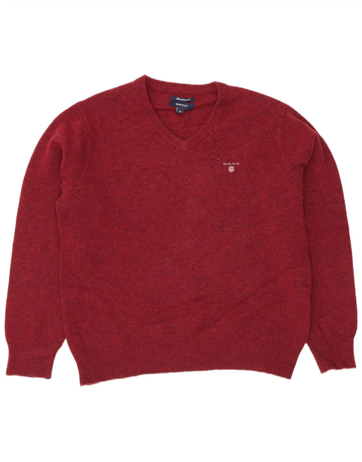 Gant Herren-Pullover mit V-Ausschnitt, mittlerer weinrot melierter Lammwolle