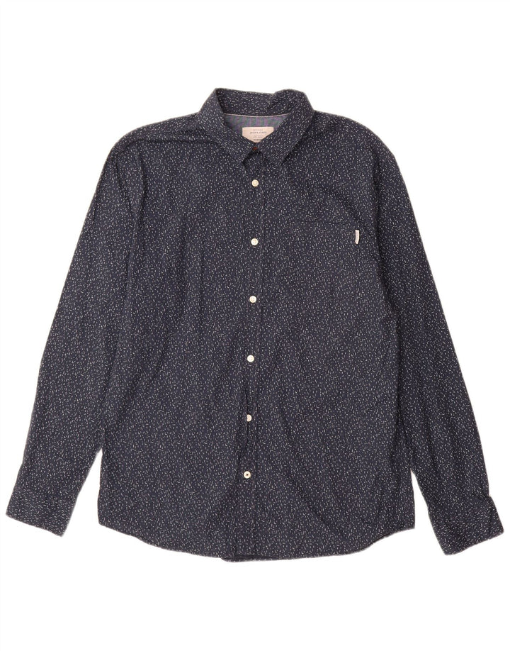 Jack & Jones Herrenhemd XL Marineblau gepunktete Baumwolle