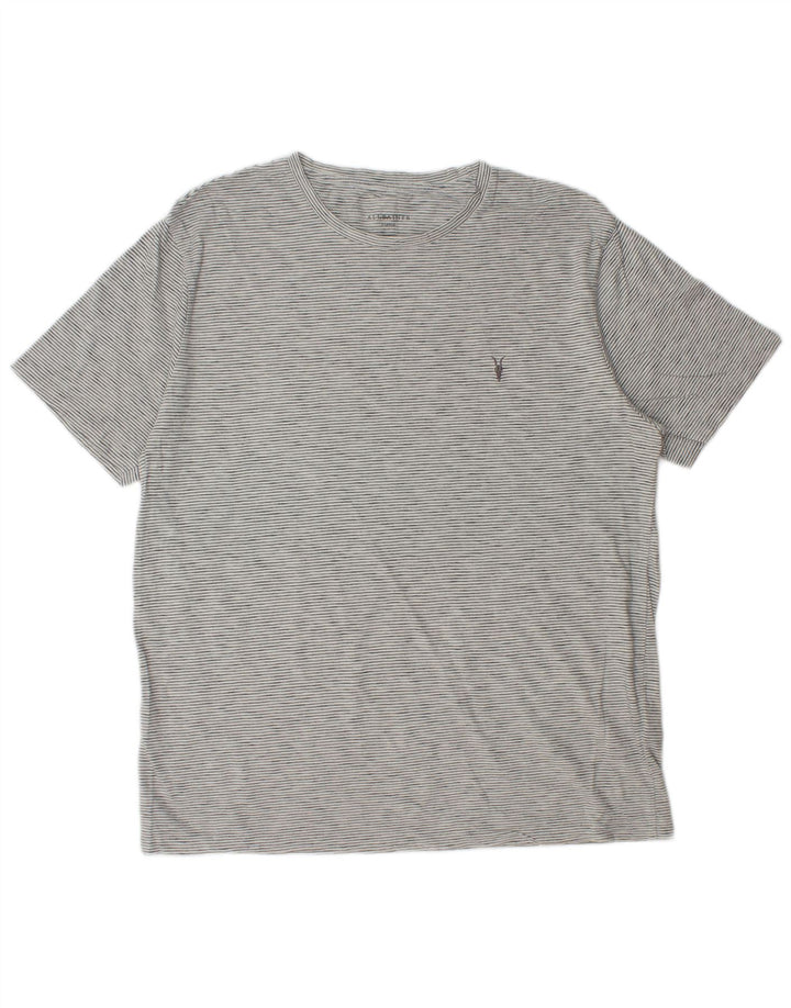 All Saints Herren T-Shirt Top XL grau gestreift aus Baumwolle